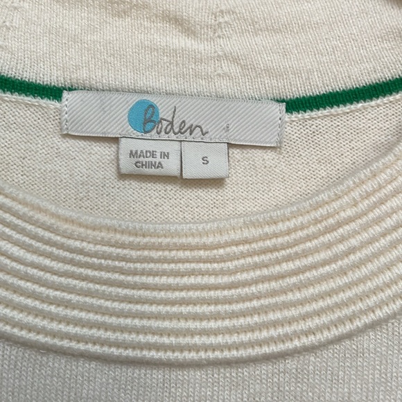 Boden sz S Ivory Sweater 70% cotton, 30% wool,  ribbed pattern neckline, sleeves - Picture 3 of 6